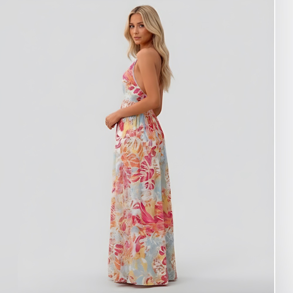 Criss Cross Tropical Print Maxi Dress - Picture 4 of 8